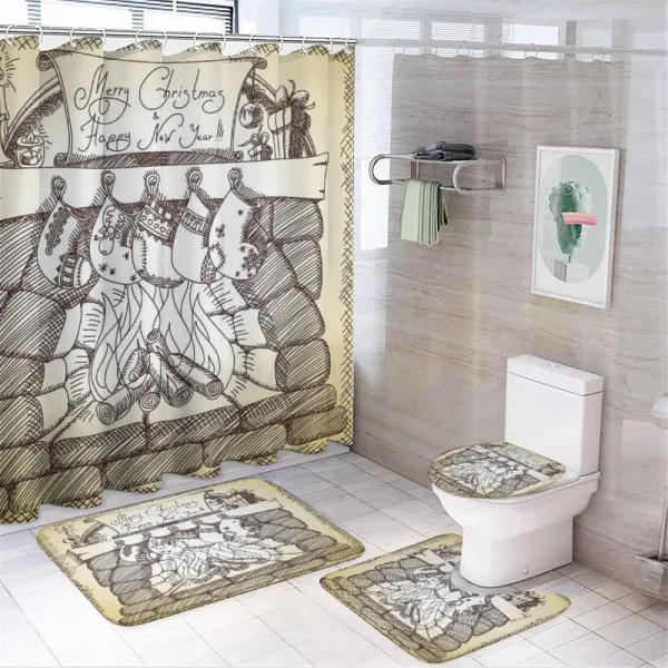 Christmas Sketch Stocking on a shower curtain