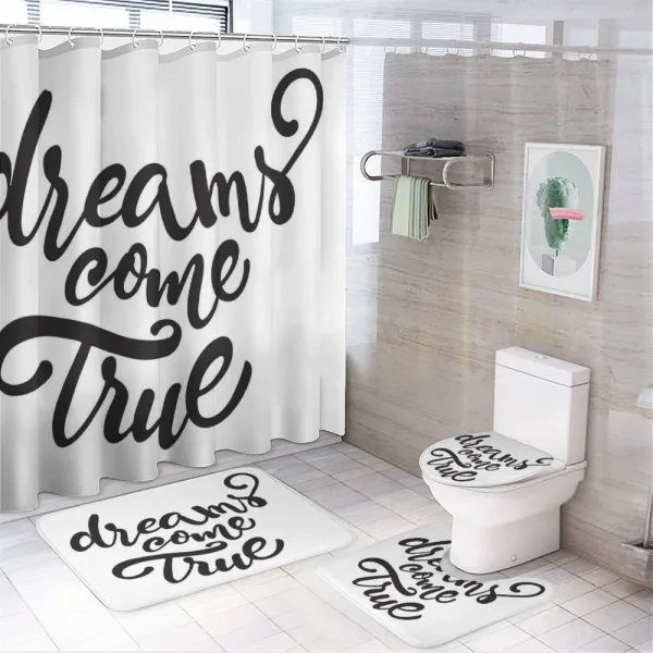 Dreams Come True Lettering on a shower curtain
