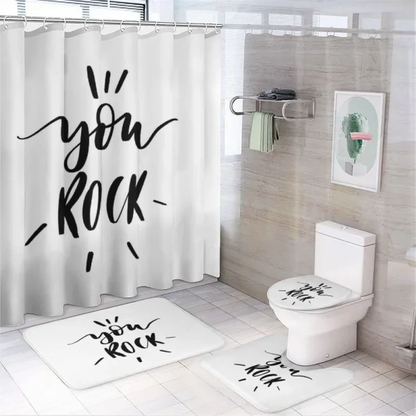 Monochrome Lettering Art on a shower curtain