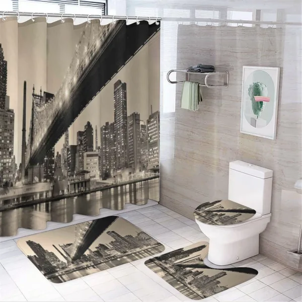 NYC Night Bridge View on a shower curtain