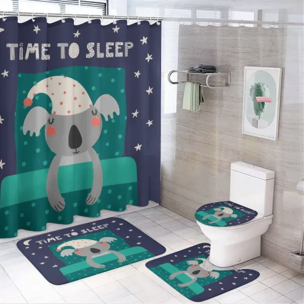 Sleeping Fluffy Koala Bear on a shower curtain