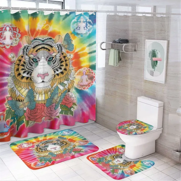 Tiger Head Ornate Theme on a shower curtain