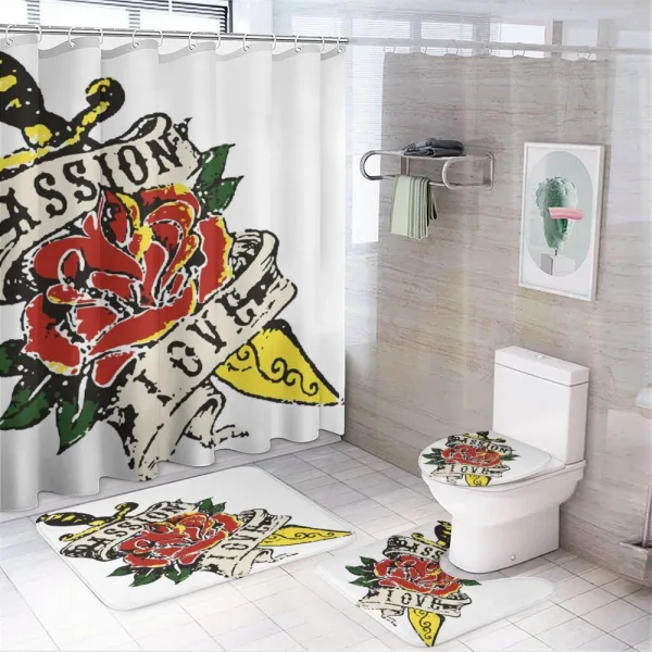 Vintage Flower and Tattoo on a shower curtain