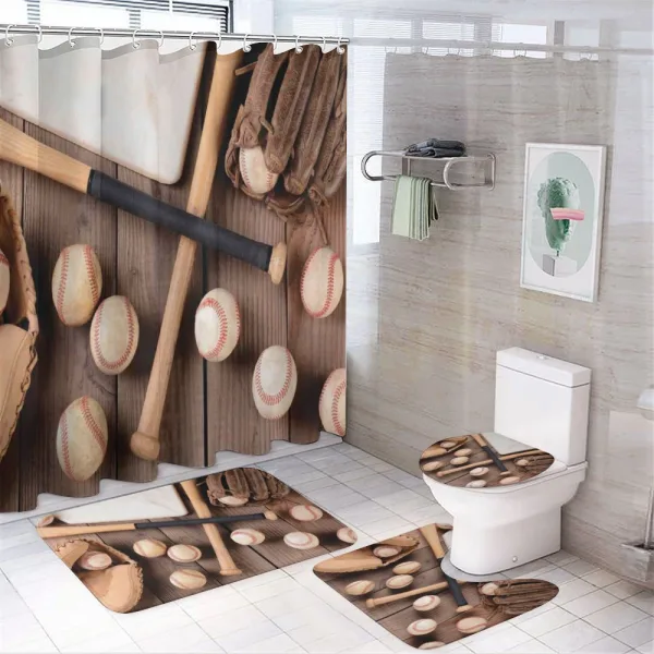 Bats Balls and Gloves on a shower curtain