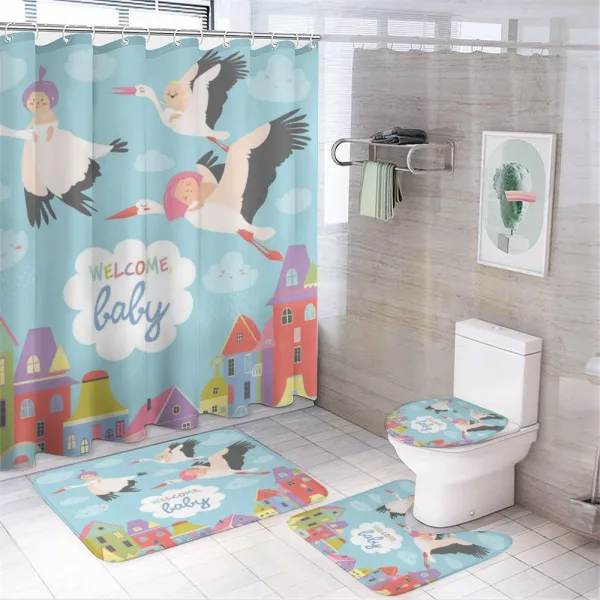 Cartoon Storks on a shower curtain