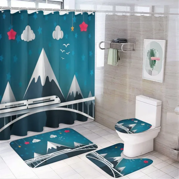 Cartoon Style Mountains on a shower curtain