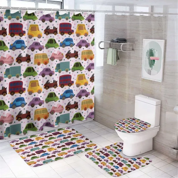 Cartoon Vehicle Design on a shower curtain