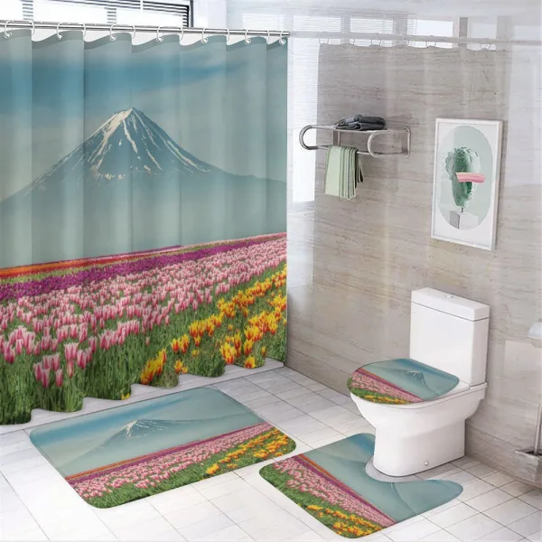 Colorful Japanese Tulips Field on a shower curtain