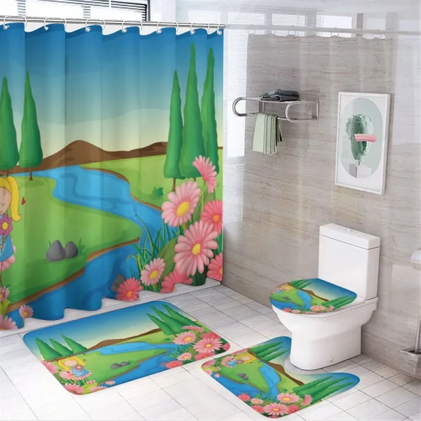Little Girl Calming Nature on a shower curtain