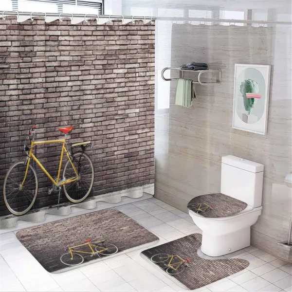 Retro Bicycle on Wall on a shower curtain