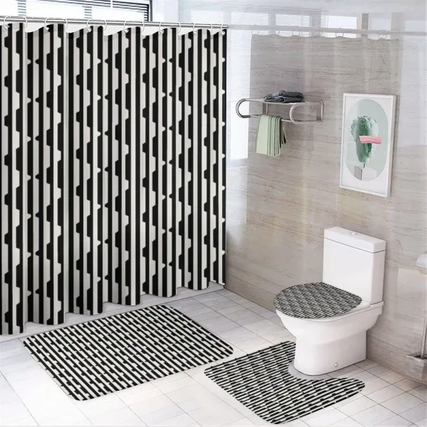 Retro Lines and Triangles on a shower curtain