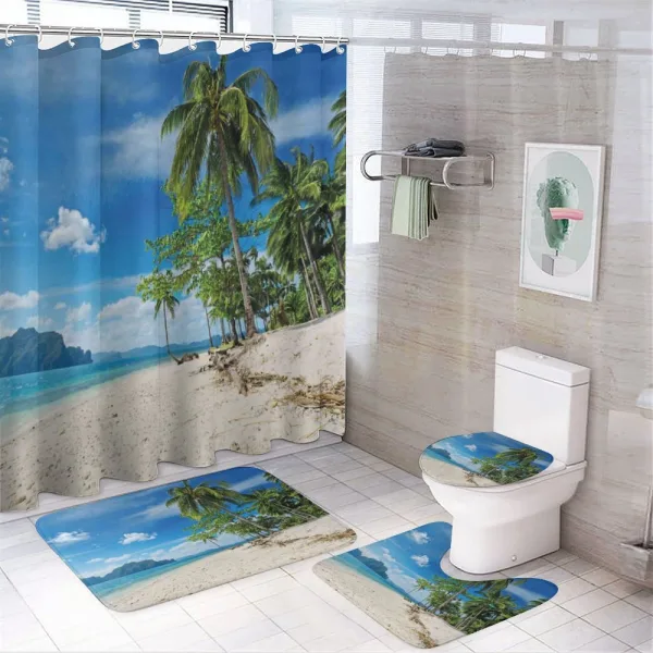 Sea Palms Mountains on a shower curtain