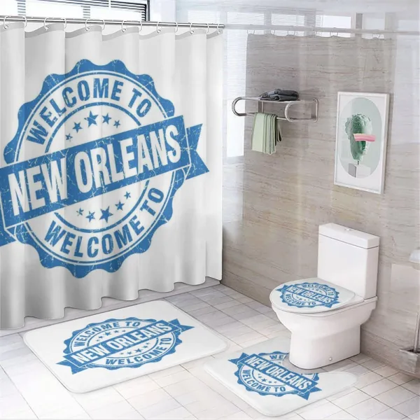 Welcome City Stamp on a shower curtain