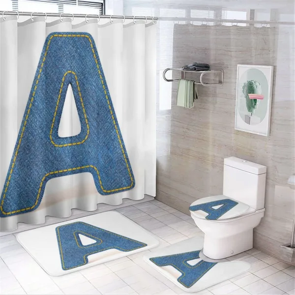 Blue Uppercase Jeans on a shower curtain