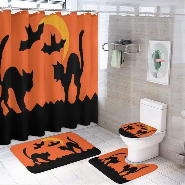Crescent Cats and Bats on a shower curtain