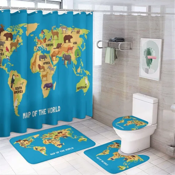 Flat Map of World on a shower curtain