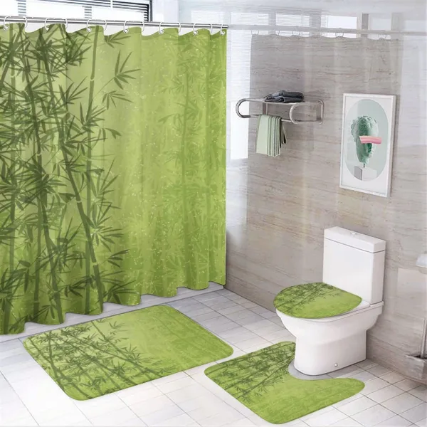 Green Bamboo Growth on a shower curtain
