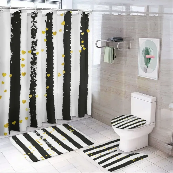 Hearts on Grunge Stripes on a shower curtain