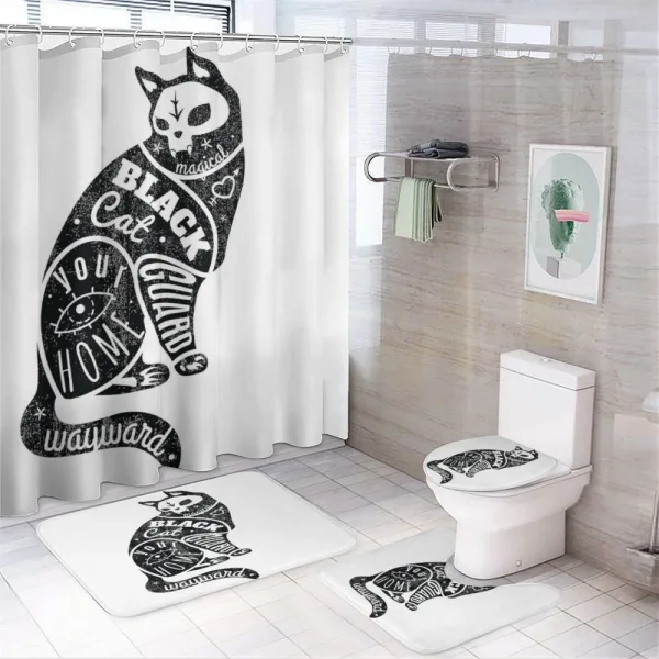 Magic Skull Cat Drawing on a shower curtain