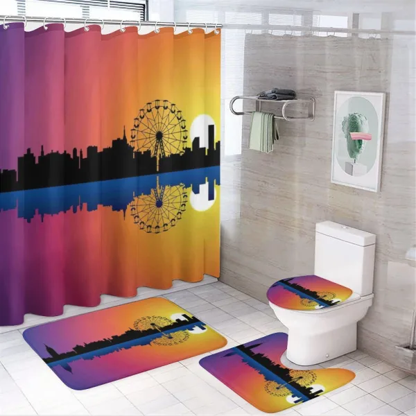 Skyline at Sunset on a shower curtain
