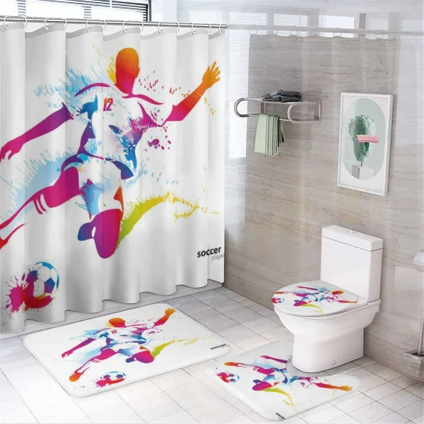 Soccer Kicks the Ball on a shower curtain