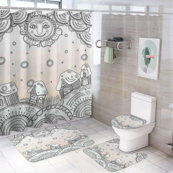 Sun Clouds and Houses on a shower curtain