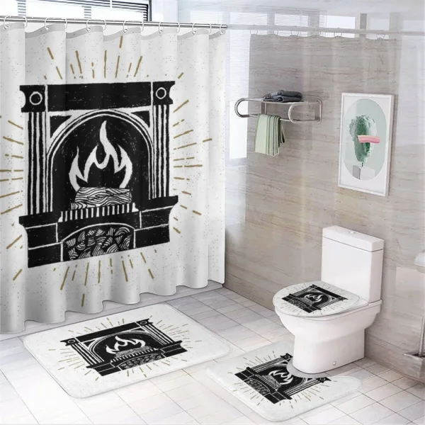 Vintage Log Fire Image on a shower curtain