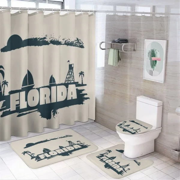 Vintage Seaside View on a shower curtain