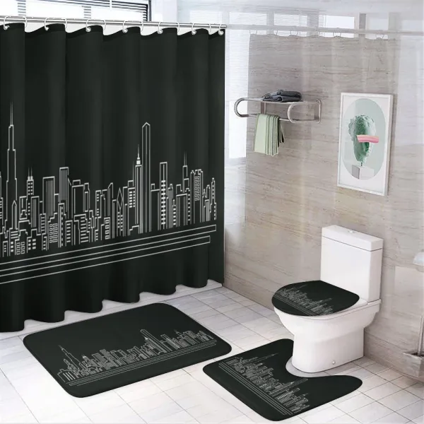 Abstract Town on a shower curtain