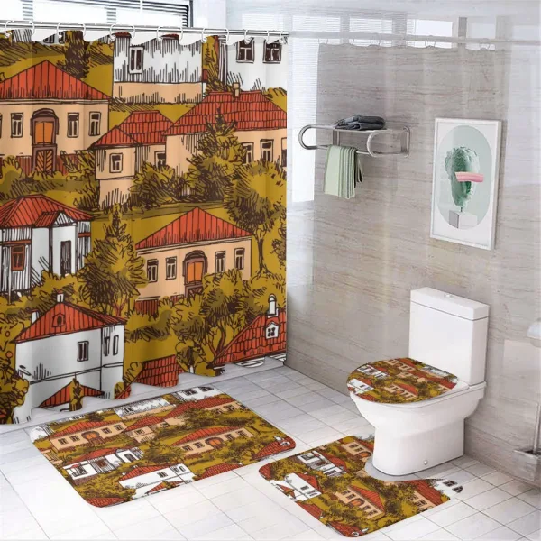 Courty Houses Village on a shower curtain