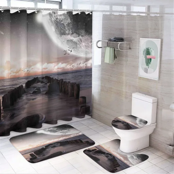 Old Pier Sea and Beach on a shower curtain