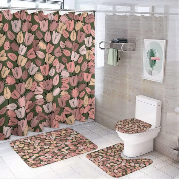 Retro Tulips Flowers on a shower curtain