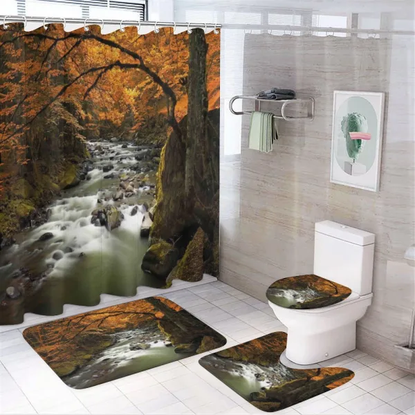River with Rocks Forest Lush on a shower curtain