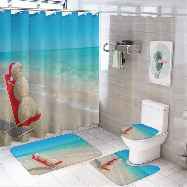 Sand Snowman on the Beach on a shower curtain