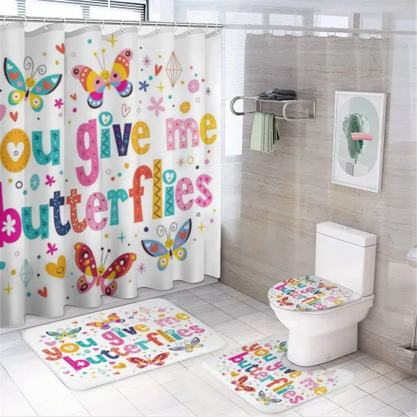 Words Hearts Cartoon on a shower curtain