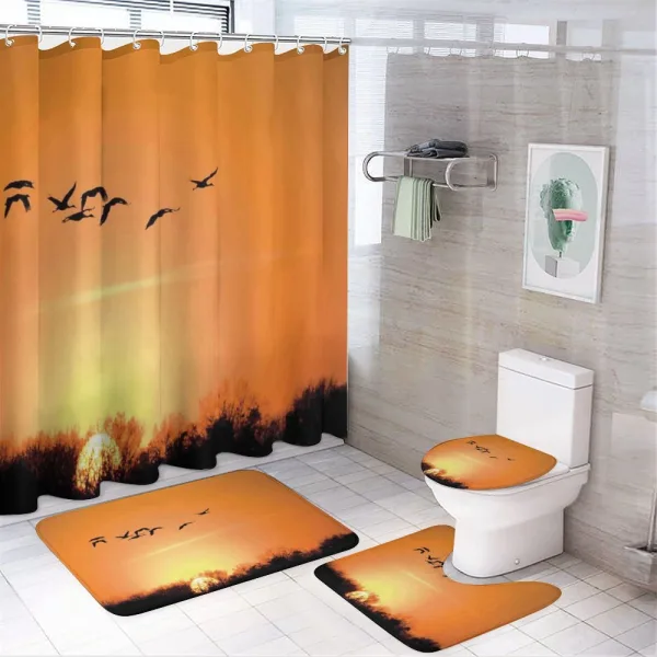 Migration Sunset Orange on a shower curtain