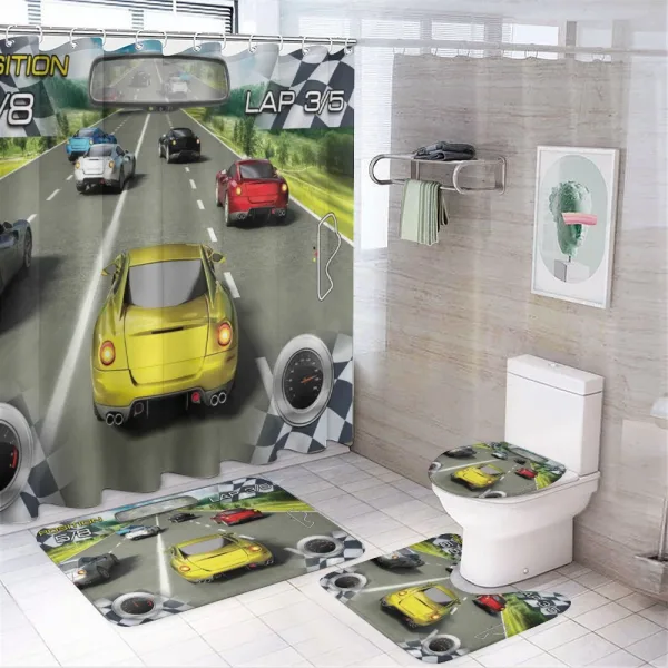 Sports Racing Theme on a shower curtain