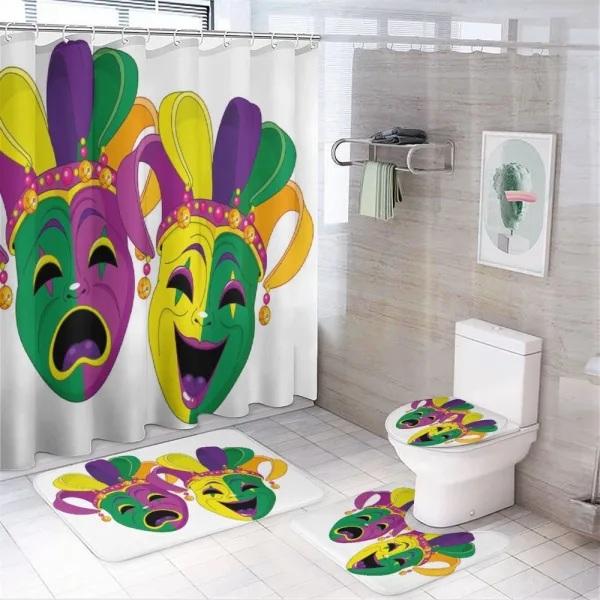Tragedy and Comedy on a shower curtain