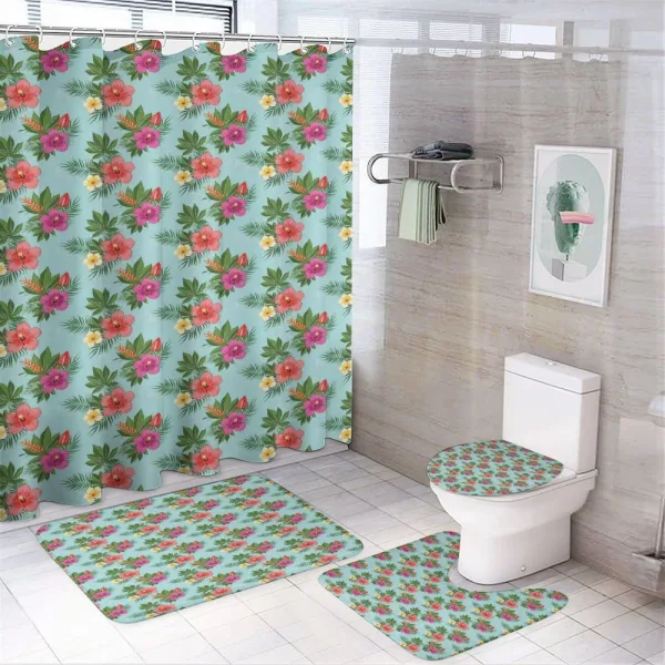 Blooming Hibiscuses on a shower curtain