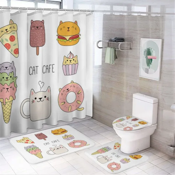 Cats Cafe Food Shapes on a shower curtain