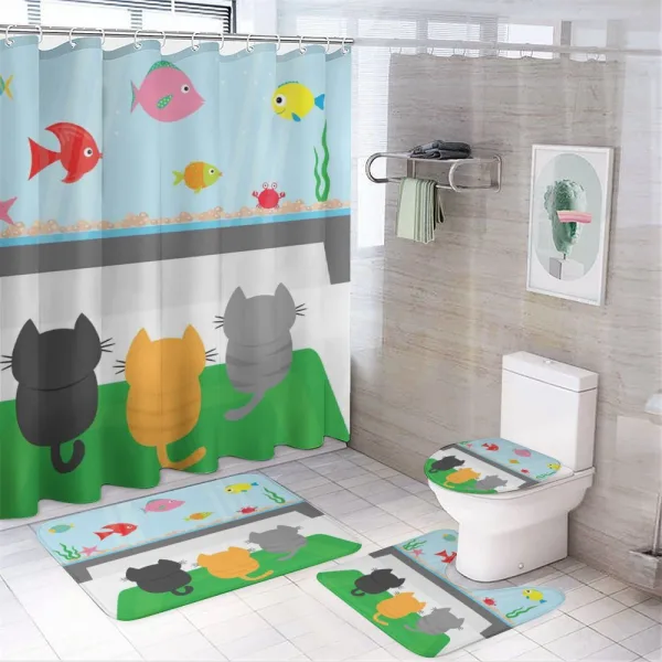 Cats Looking at Fishtank on a shower curtain