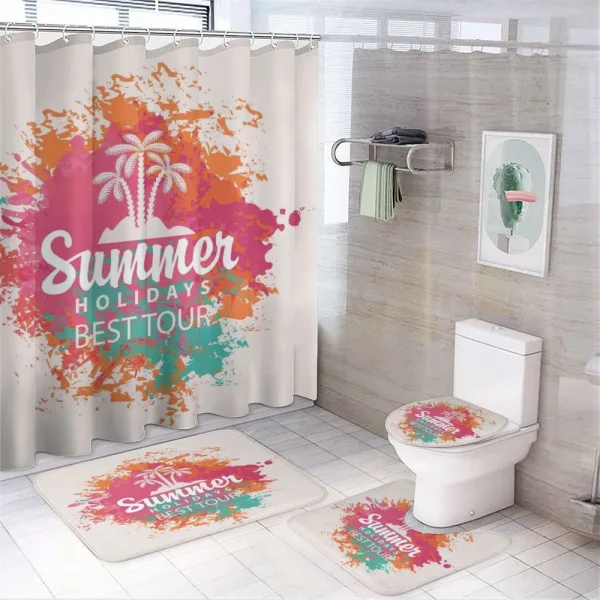 Lettering and Palms on a shower curtain