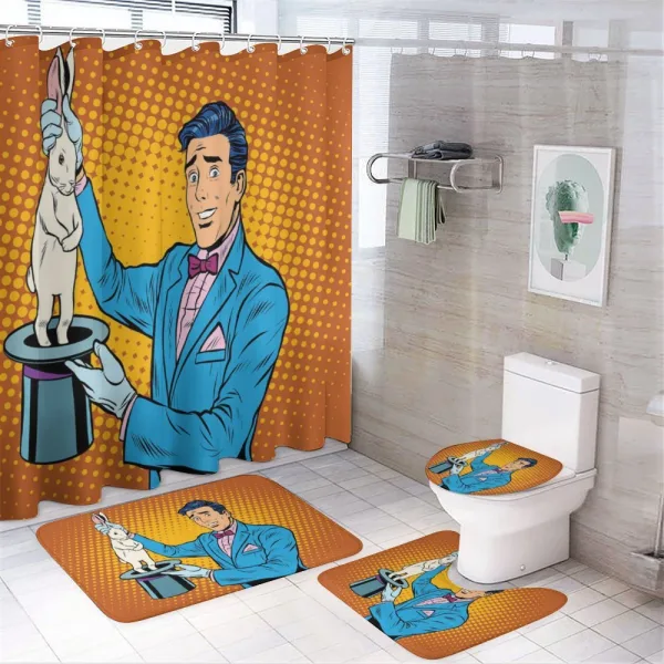 Magician Rabbit Pop Art Retro on a shower curtain