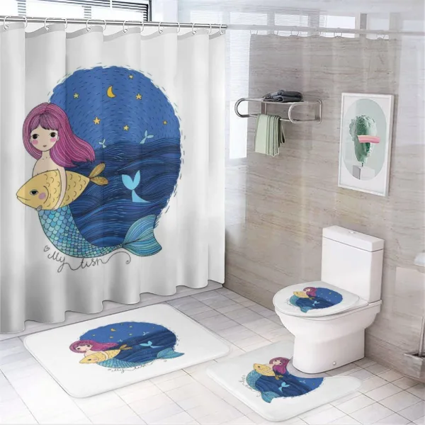 Mermaid Fish Night Sea on a shower curtain