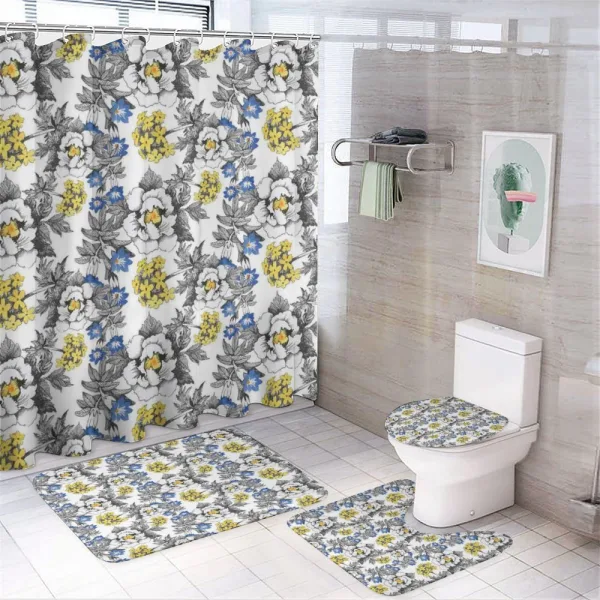 Peony Hydrangea Violets on a shower curtain