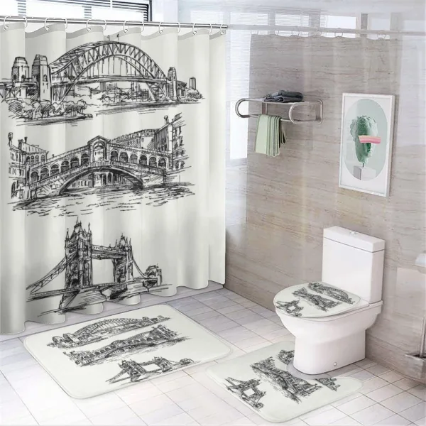 Sketches of Bridges on a shower curtain