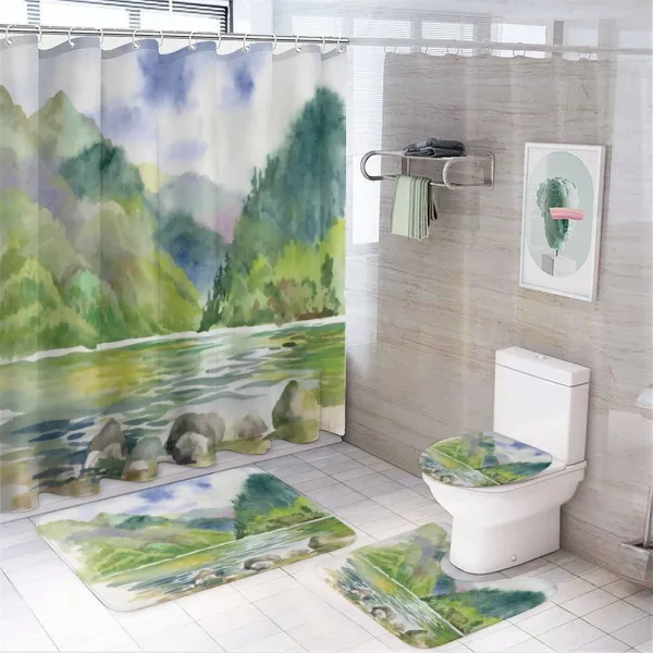 Summer River with Trees on a shower curtain