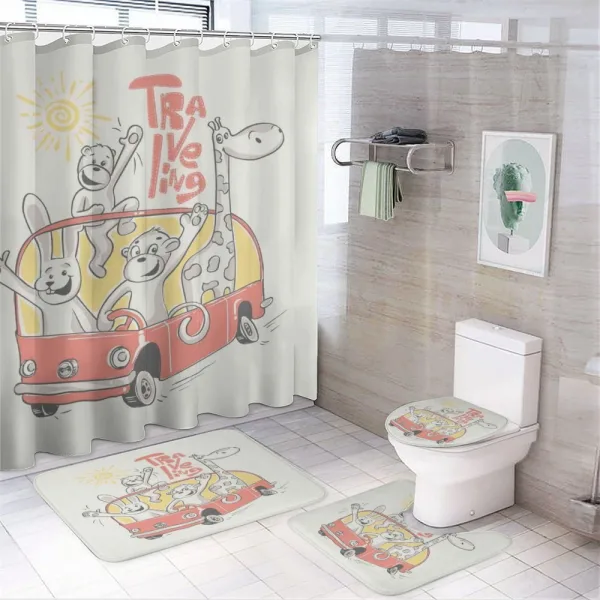 Traveling Animals on a shower curtain