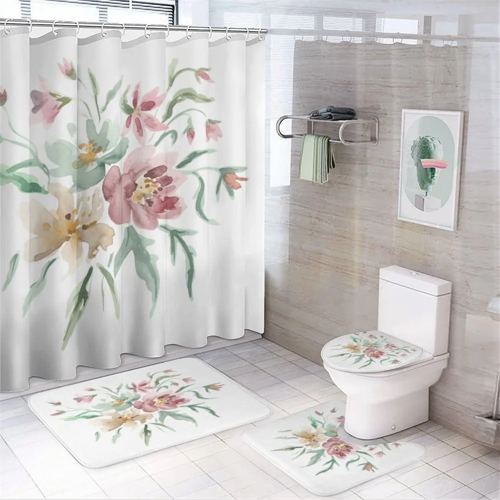 水彩花卉图案 bathroom set
