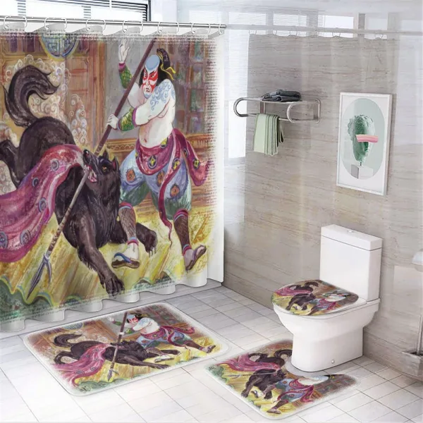 Brave Samurai and Wolf on a shower curtain